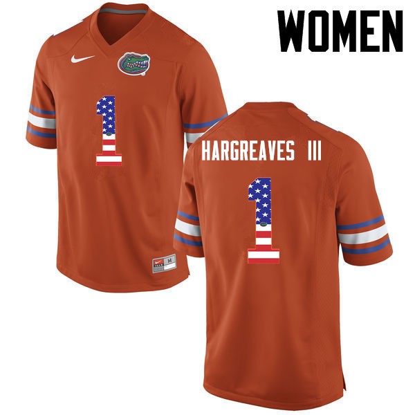 Florida Gators Women #1 Vernon Hargreaves III College Football USA Flag Fashion Orange